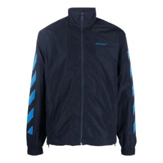 Off-White Men’ s SS22 Small Logo Embroidered Zipper Stand Collar Jacket Version Blue