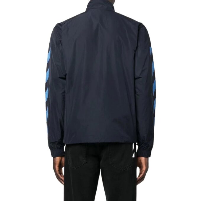 Off-White Men’ s Logo Printing Pattern Zipper Stand Collar Jacket Black