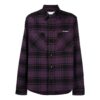 Off-White Men’ s Logo Printing Plaid Long Sleeves Dark Purple Shirt
