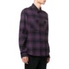 Off-White Men’ s Logo Printing Plaid Long Sleeves Dark Purple Shirt
