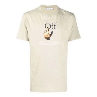 Off-White Men’ s Logo Printing Round Neck Short Sleeve Light Brown T-Shirt