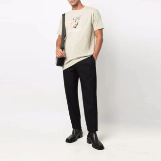 Off-White Men’ s Logo Printing Round Neck Short Sleeve Light Brown T-Shirt