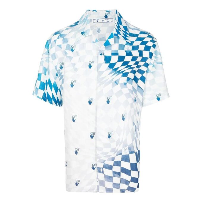 Off-White Men’ s Logo Printing Short Sleeve Blue Shirt