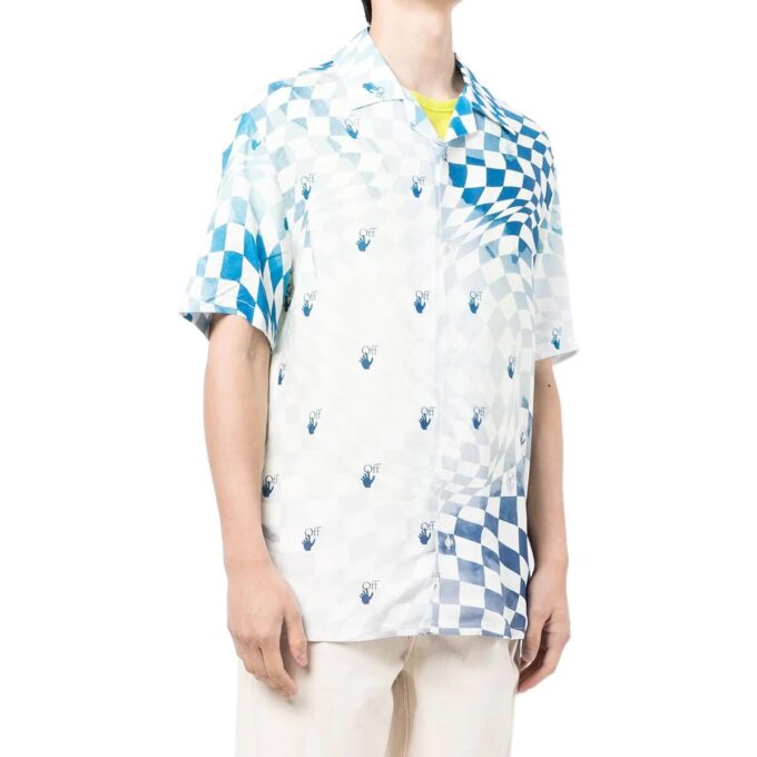 Off-White Men’ s Logo Printing Short Sleeve Blue Shirt