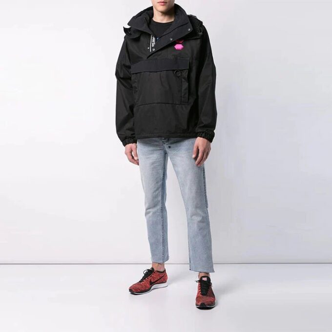 Off-White Men’ s Logo Pullover Hooded Jacket Loose Fit Black
