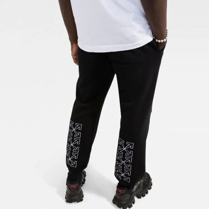 Off-White Men’ s Logo Solid Color Bundle Feet Sports Pants/Trousers/Joggers Black