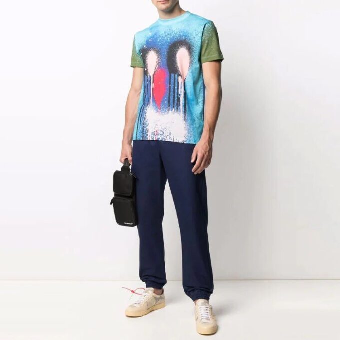 Off-White Men’ s Logo Solid Color Casual Long Pants/Trousers Loose Fit Blue