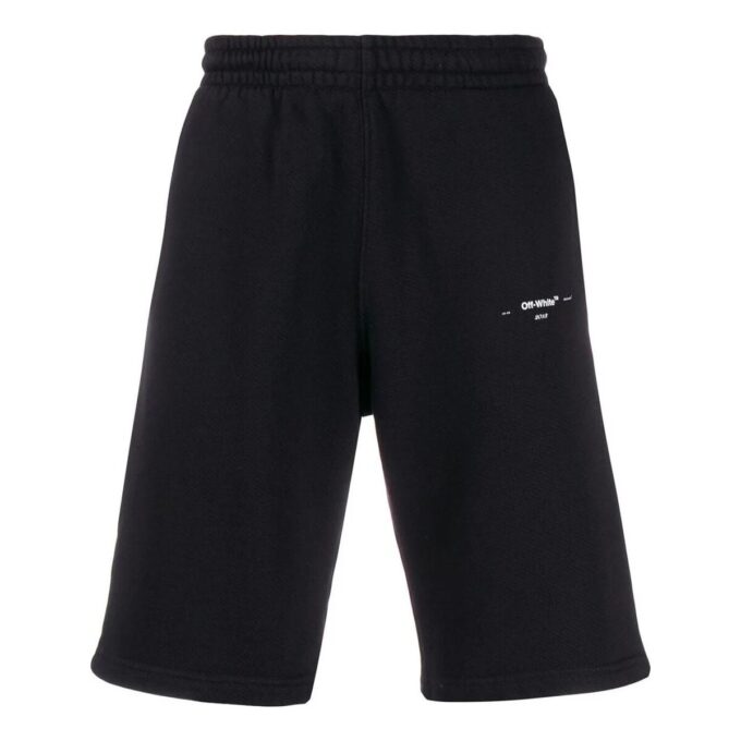 Off-White Men’ s Logo Solid Color Casual Shorts Version Black