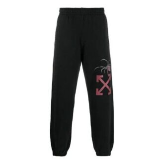 Off-White Men’ s Logo Spider Pattern Printing Bundle Feet Sports Pants/Trousers/Joggers Black