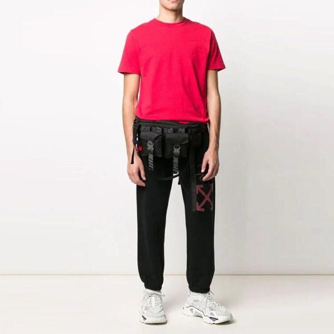 Off-White Men’ s Logo Spider Pattern Printing Bundle Feet Sports Pants/Trousers/Joggers Black