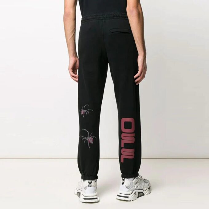 Off-White Men’ s Logo Spider Pattern Printing Bundle Feet Sports Pants/Trousers/Joggers Black