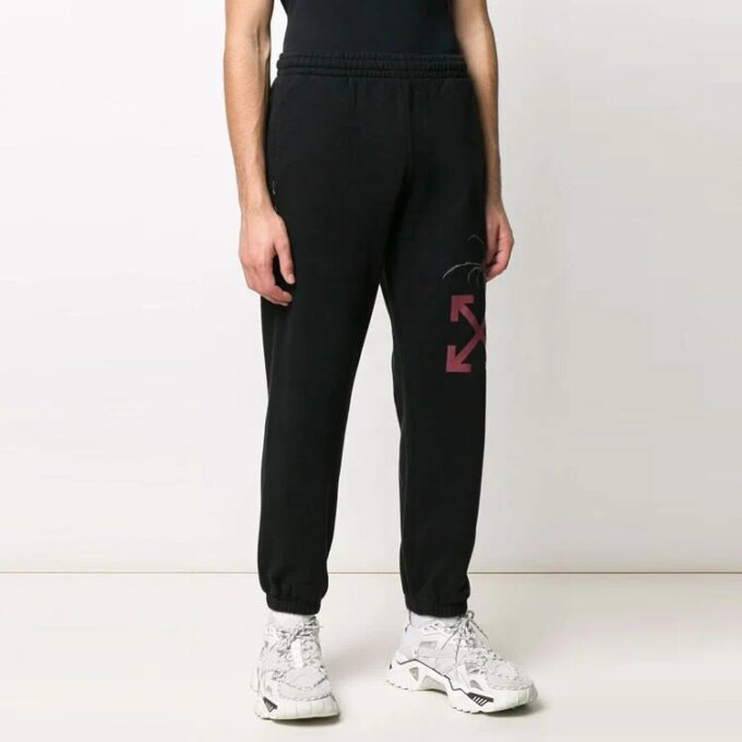 Off-White Men’ s Logo Spider Pattern Printing Bundle Feet Sports Pants/Trousers/Joggers Black