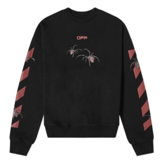 Off-White Men’ s Logo Spider Printing Round Neck Long Sleeves Black