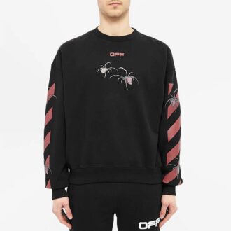 Off-White Men’ s Logo Spider Printing Round Neck Long Sleeves Black