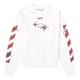 Off-White Men’ s Logo Spider Printing Round Neck Long Sleeves White