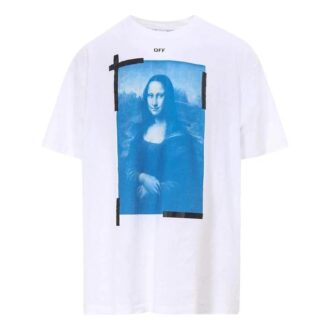 Off-White Men’ s Mona Lisa Arrow Printing Round Neck Pullover Short Sleeve White T-Shirt