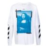 Off-White Men’ s Mona Lisa Printing Round Neck Long Sleeves Loose Fit White T-Shirt