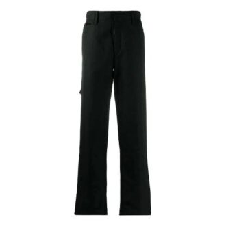 Off-White Men’ s Multiple Pockets Straight Solid Color Casual Long Pants/Trousers Black