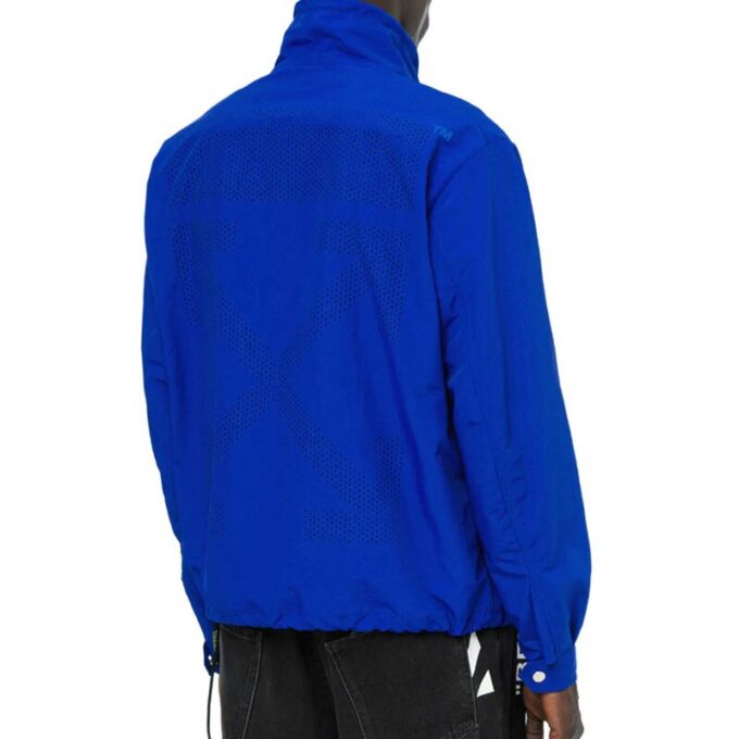 Off-White Men’ s Nylon Drawstring Alphabet Logo Sports Pullover Jacket Blue