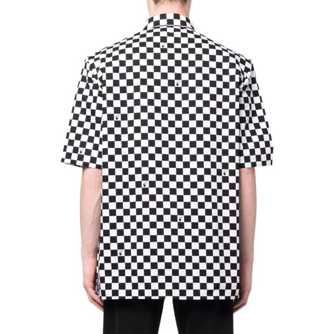 Off-White Men’ s Plaid Lapel Short Sleeve Black Shirt