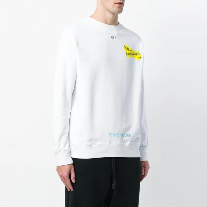 Off-White Men’ s Rubber Strap Printing Round Neck Long Sleeves White