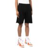 Off-White Men’ s Solid Color Back Printing Pattern Elastic Waistband Straight Shorts Black