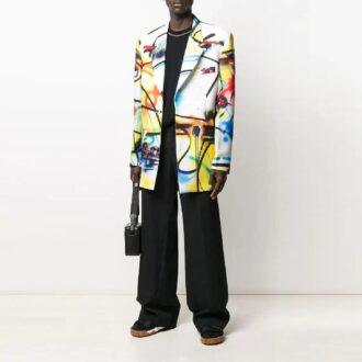 Off-White Men’ s Solid Color Casual Suit Long Pants/Trousers Loose Fit Black