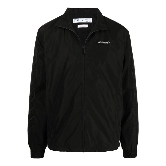 Off-White Men’ s Solid Color Lapel Zipper Jacket Black