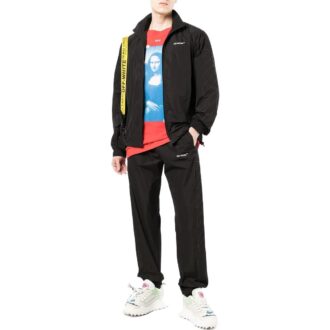 Off-White Men’ s Solid Color Lapel Zipper Jacket Black