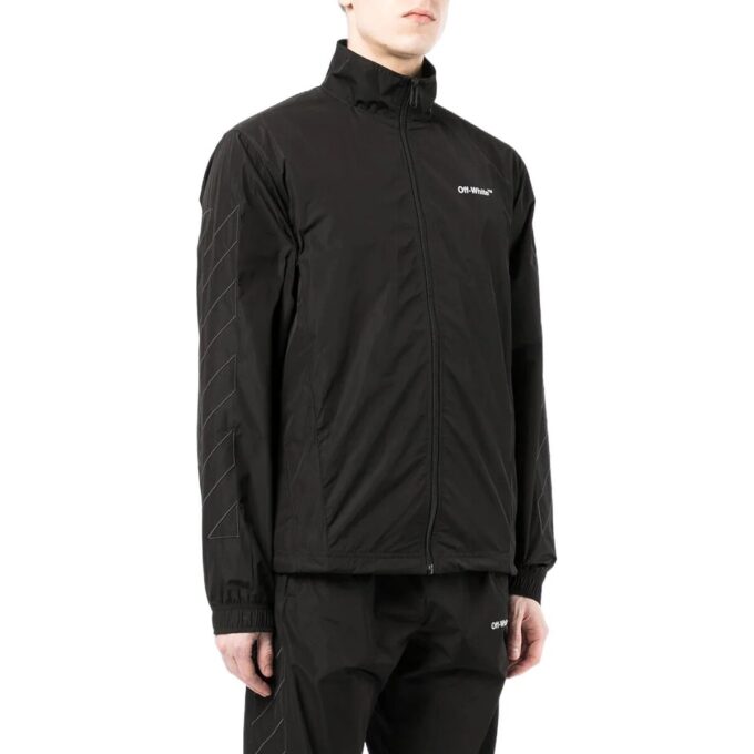 Off-White Men’ s Solid Color Lapel Zipper Jacket Black