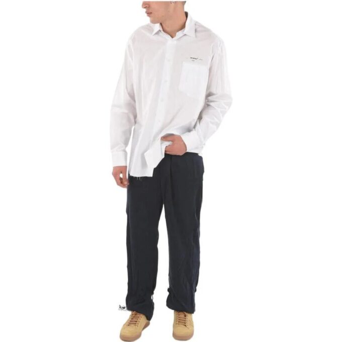 Off-White Men’ s Solid Color Logo Printing Long Sleeves Version White Shirt