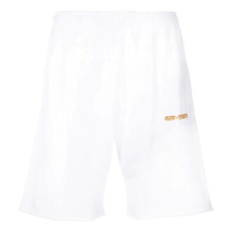 Off-White Men’ s Solid Color Logo Printing Pattern Elastic Waistband Straight Shorts White