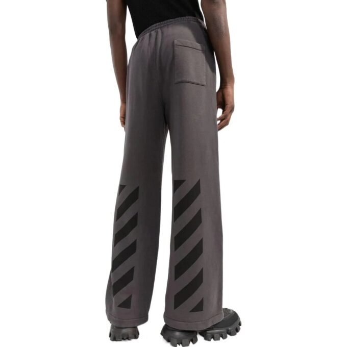 Off-White Men’ s Solid Color Stripe Printing Loose Straight Sports Pants/Trousers/Joggers Gray