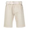 Off-White Men’ s Solid Color Waist Button Straight Cotton Shorts Creamy White