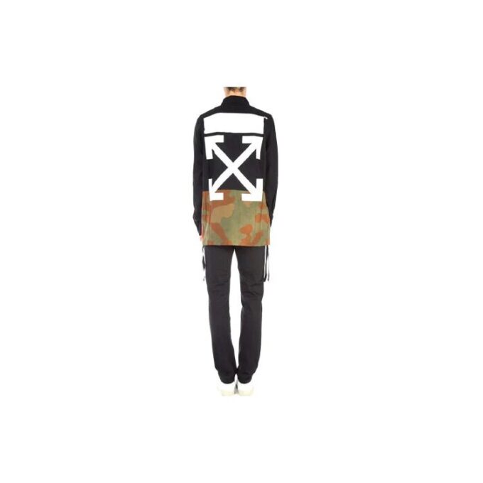 Off-White Men’ s SS21 Camouflage Colorblock Buckle Long Sleeves Jacket Loose Fit Black