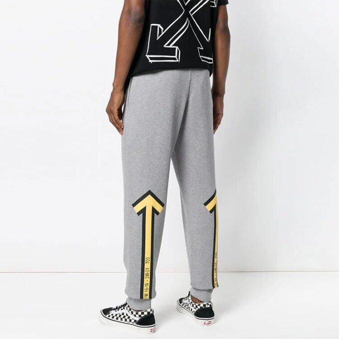 Off-White Men’ s SS21 Drawstring Logo Yellow Arrow Sports Pants/Trousers/Joggers Slim Fit Gray