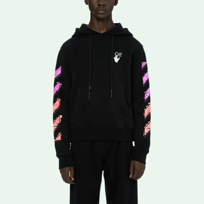 Off-White Men’ s SS21 Logo Printing Long Sleeves Loose Fit “Black Fuchsia”
