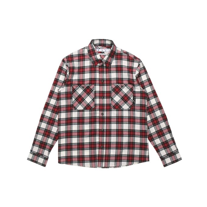 Off-White Men’ s SS21 Plaid Back Arrow Red Shirt