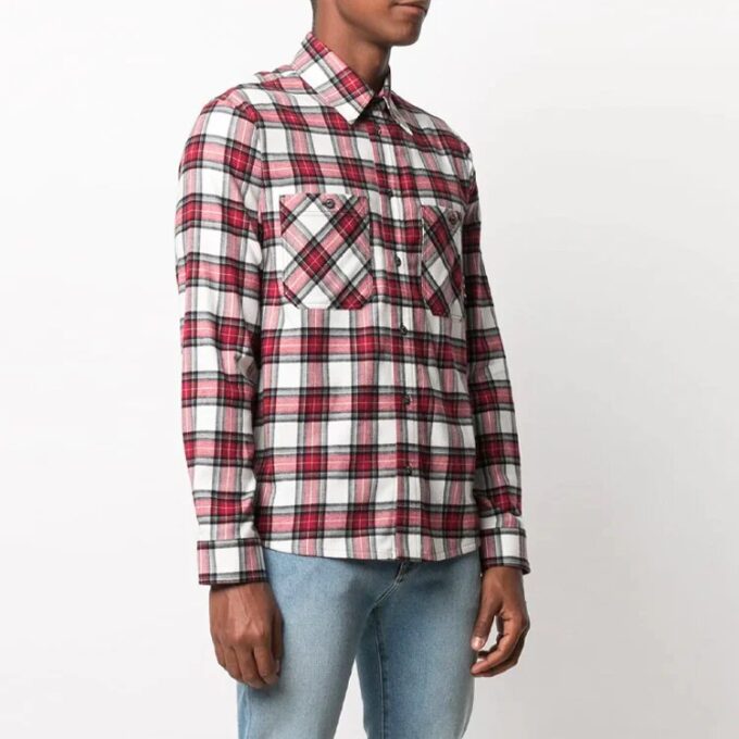 Off-White Men’ s SS21 Plaid Back Arrow Red Shirt