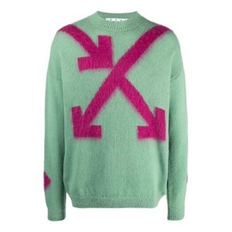 Off-White Men’ s SS21 Round Neck Pullover Intarsia Green