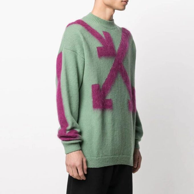 Off-White Men’ s SS21 Round Neck Pullover Intarsia Green