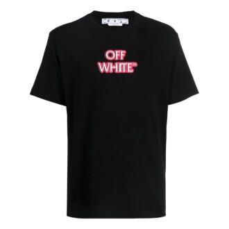 Off-White Men’ s SS22 Alphabet Logo Printing Round Neck Short Sleeve Loose Fit Black T-Shirt