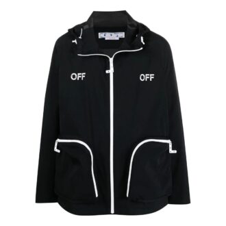 Off-White Men’ s SS22 Alphabet Printing Zipper Hooded Jacket Version Black