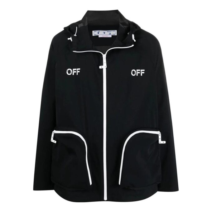 Off-White Men’ s SS22 Alphabet Printing Zipper Hooded Jacket Version Black