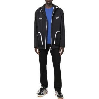 Off-White Men’ s SS22 Alphabet Printing Zipper Hooded Jacket Version Black