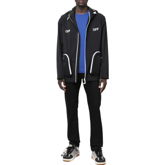 Off-White Men’ s SS22 Alphabet Printing Zipper Hooded Jacket Version Black