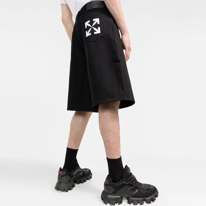 Off-White Men’ s SS22 Arrow Logo Printing Casual Shorts Loose Fit Black