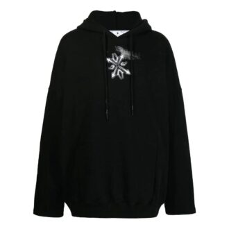 Off-White Men’ s SS22 Arrow Logo Printing Cotton Hooded Long Sleeves Version Black
