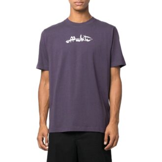 Off-White Men’ s SS22 Arrow Pattern Printing Round Neck Short Sleeve Loose Fit Purple T-Shirt