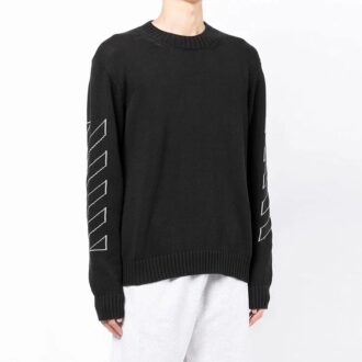 Off-White Men’ s SS22 Arrow Printing Round Neck Pullover Long Sleeves Wool Sweater Black